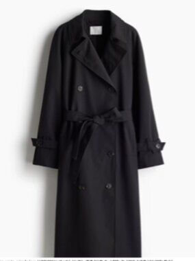 BNWT H&M Double-breasted Trench Coat Long Black SZ XS